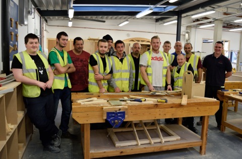 Trainees on Merseylink’s pre-employment course in the construction centre at Riverside College. Photo courtesy of Riverside College.